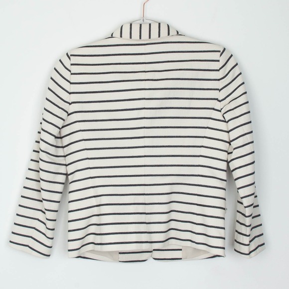 Ann Taylor Womens Petite Striped Blazer Jacket Cream Black Button Front Size 0P - Picture 7 of 9